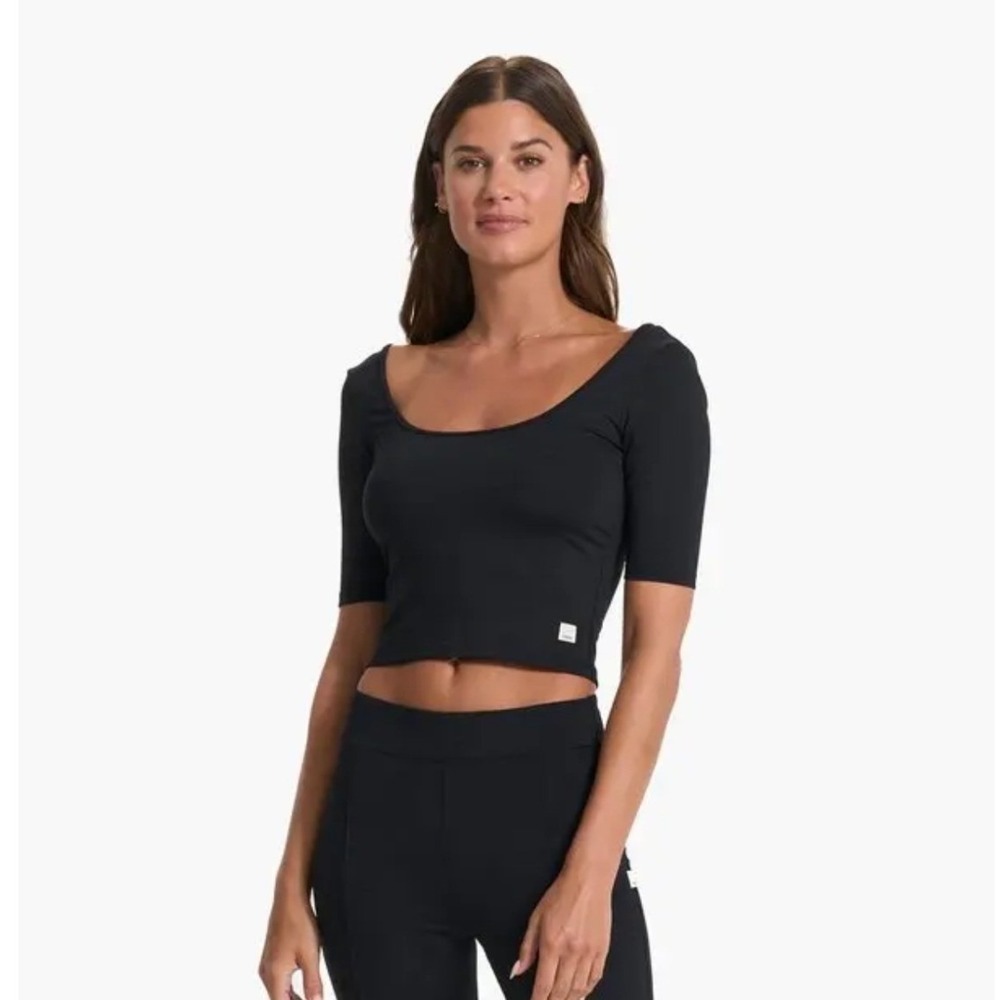 NEW Vuori Lux Rib Avant Top XS Black Elbow Sleeve Scoop Neck Cropped VW1032